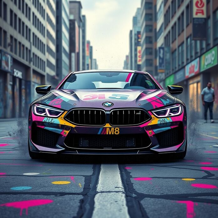 машина bmw m8 gts в стиле граффити