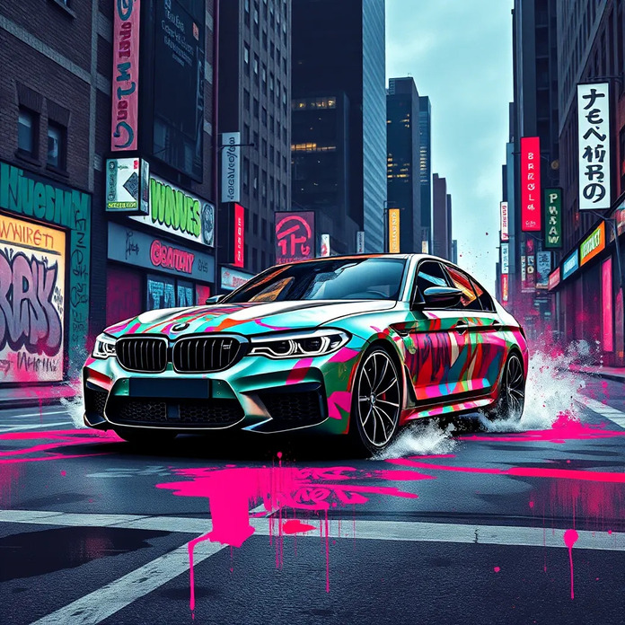 машина bmw m5 f90 competition в стиле граффити