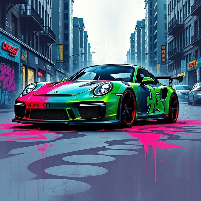 машина porsche 911 gts в стиле граффити