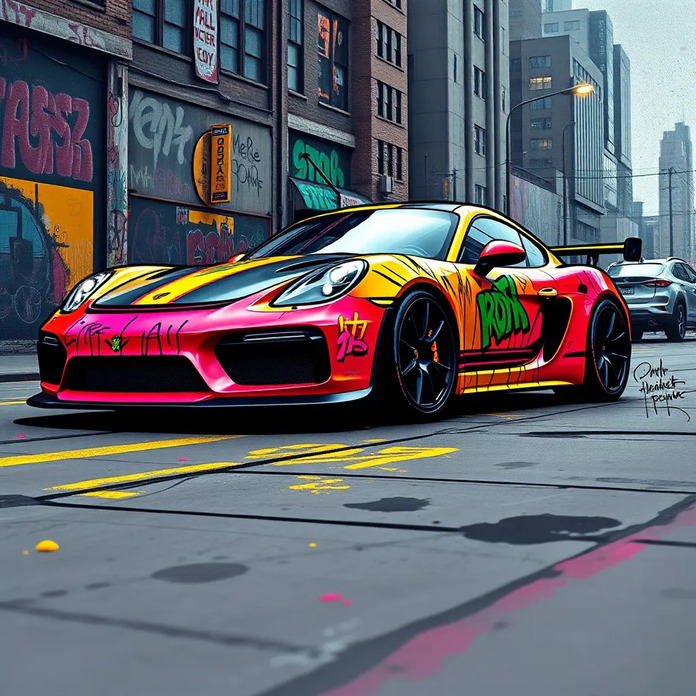 машина porsche cayman gt4 в стиле граффити